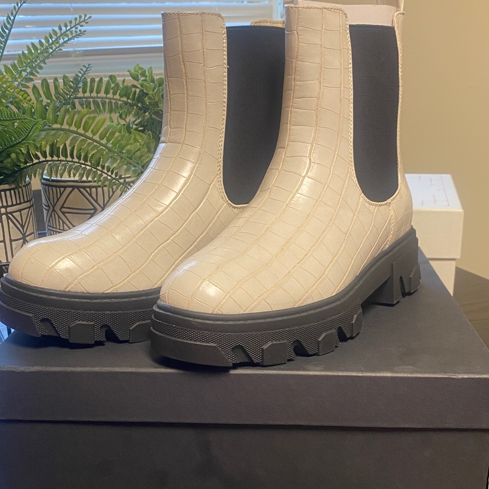 Fashion to Figure Cream Croc-Embossed Ankle Boots